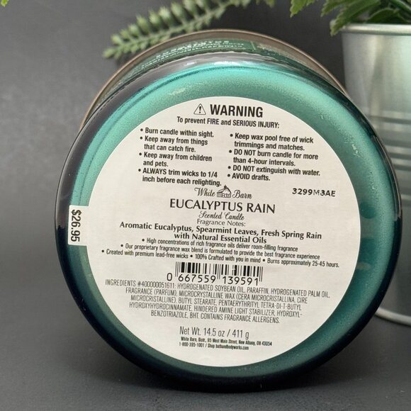 BBW Eucalyptus Rain White Barn Bath & Body Works 3 Wick Candle - Picture 9 of 10
